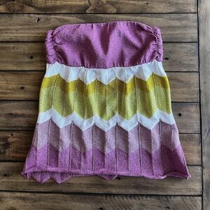 NWOT- MANGO Pink and Yellow Knit Strapless Top